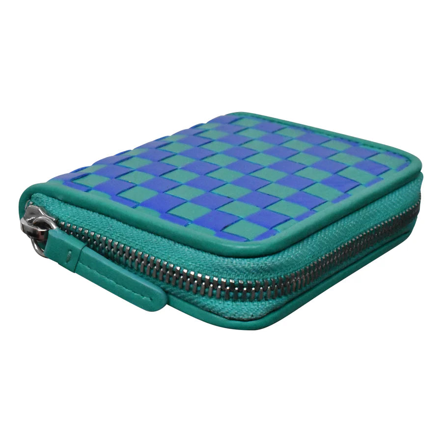 ILI New York RFID Checkerboard Zip Around Wallet - Cobalt/Aqua