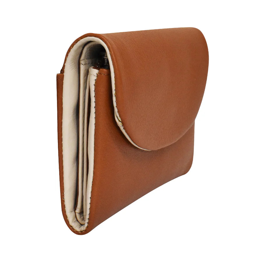 ILI New York Trifold Compact Wallet - Antique Saddle/Stone