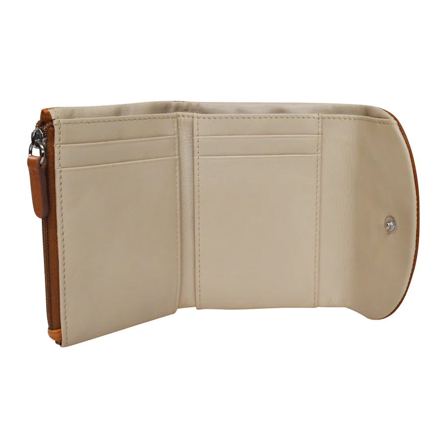 ILI New York Trifold Compact Wallet - Antique Saddle/Stone