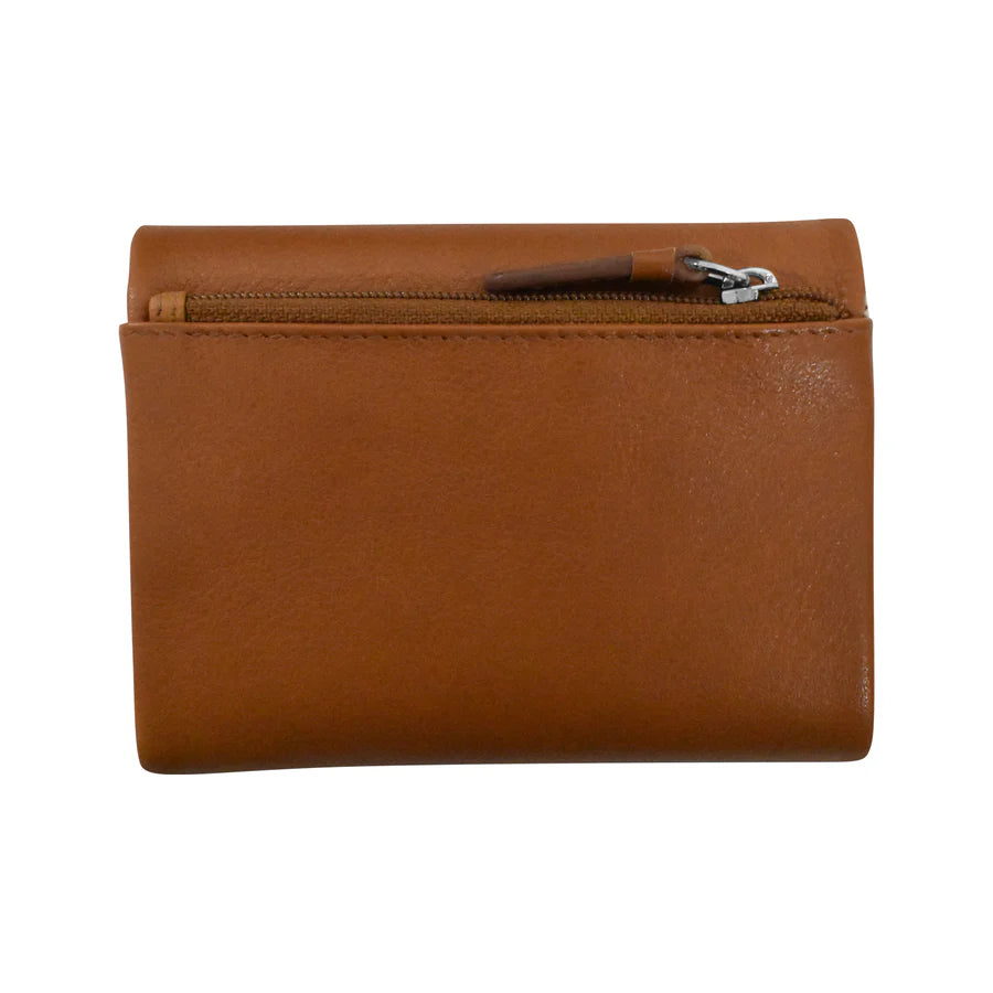 ILI New York Trifold Compact Wallet - Antique Saddle/Stone