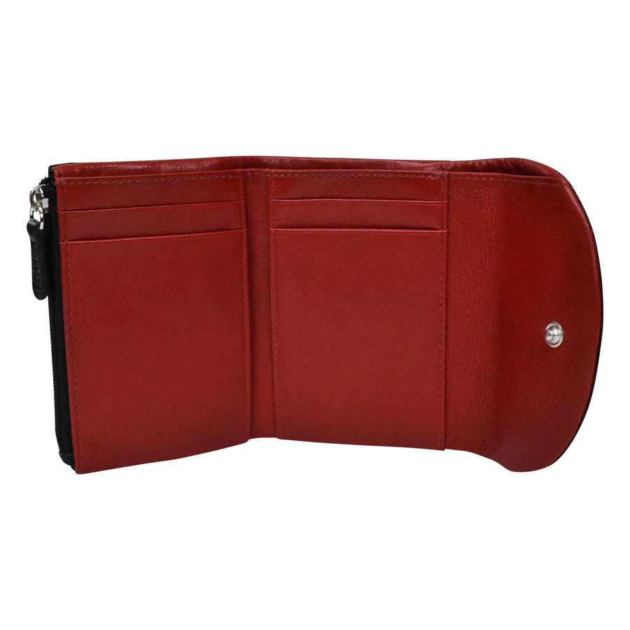 ILI New York Trifold Compact Wallet - Black/Red