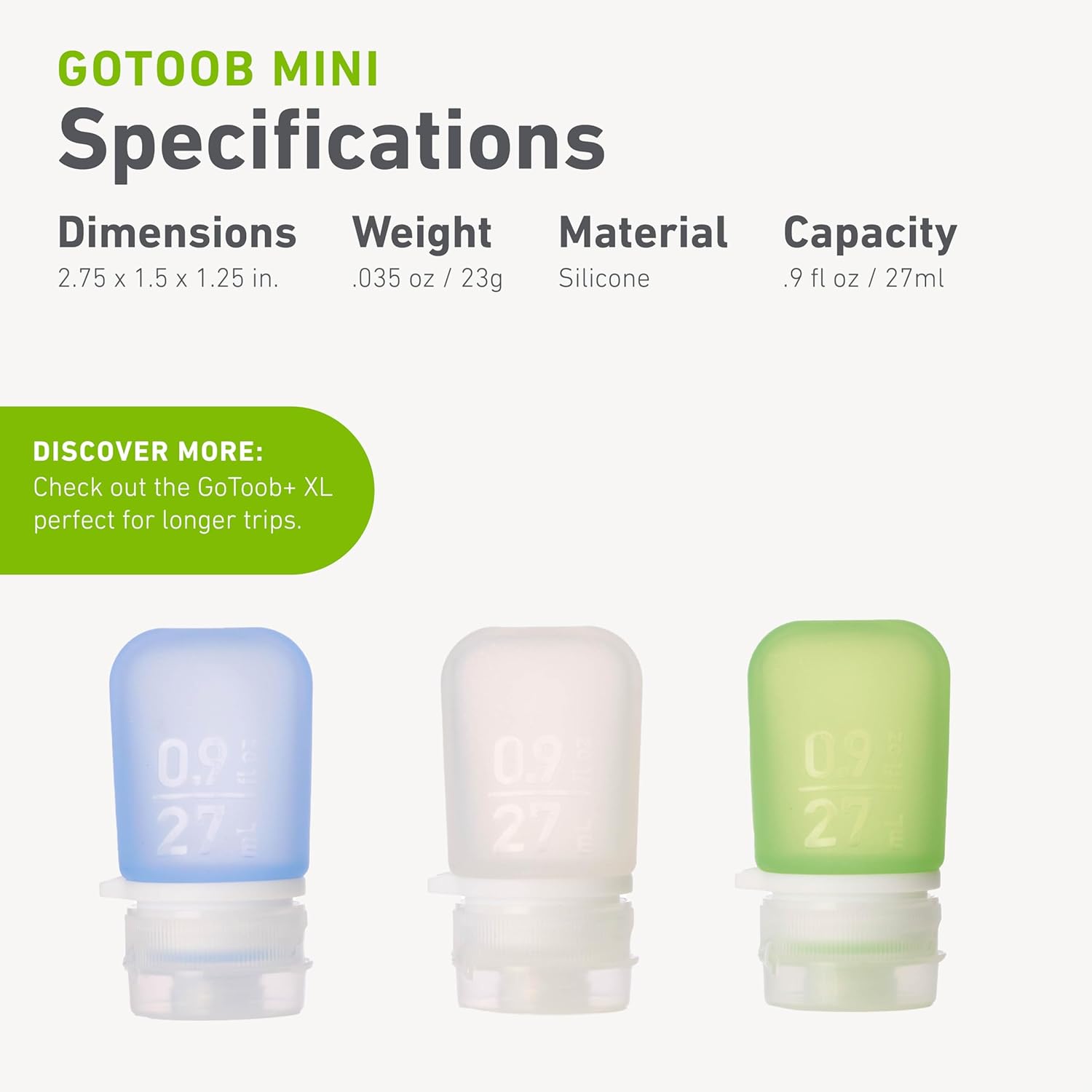 Humangear GoToob 0.9 Oz. Mini 3-Pack- Clear/Green/Blue