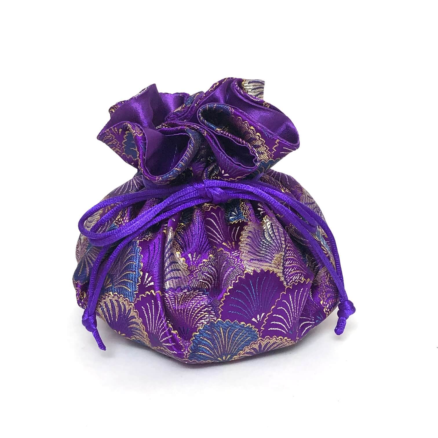 Seashells Brocade Drawstring Jewelry Pouch: Teal & Green