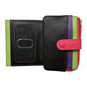 ILI New York RFID Leather Small Card Holder ID Wallet - Black Brights