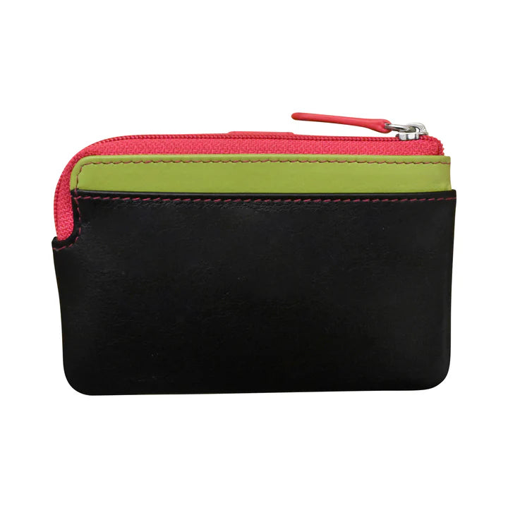ILI New York RFID Leather Small Card Holder ID Wallet - Black Brights
