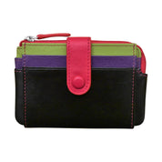 ILI New York RFID Leather Small Card Holder ID Wallet - Black Brights