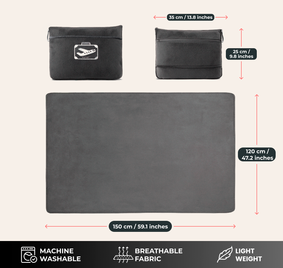 FlyHugz® Travel Blanket & Comfort Bag: Gray