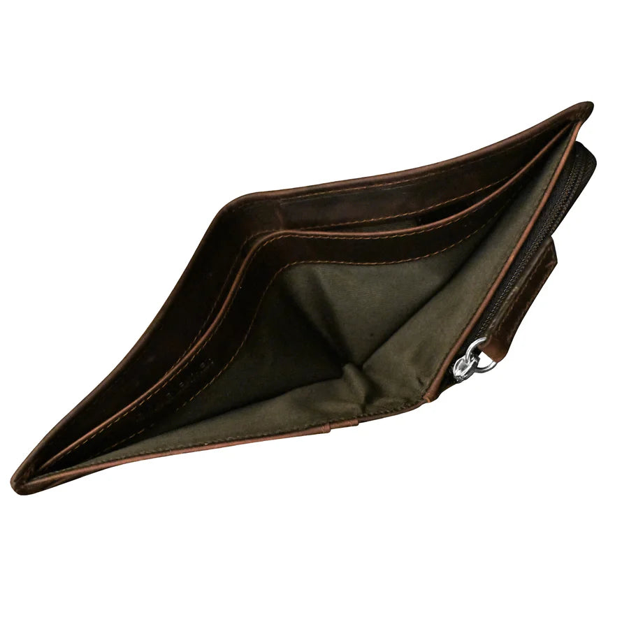 ILI New York RFID  Men's Wallet Bifold With Zip Pocket - Chocolate Brown