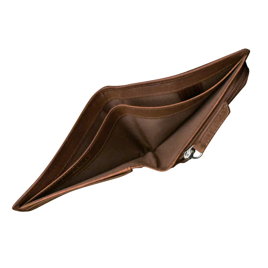 ILI New York RFID  Men's Wallet Bifold With Zip Pocket - Rustic Brown