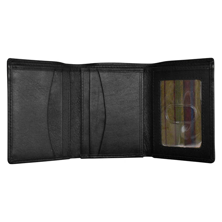 ILI New York RFID  Men's Pebble Grain Leather Trifold Wallet - Black