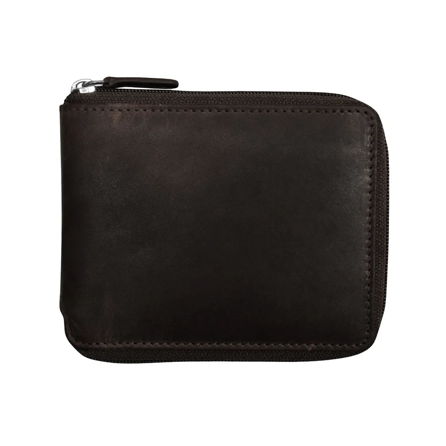 ILI New York Men's Wallet Zip Around Bifold - Chocolate