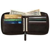 ILI New York Men's Wallet Zip Around Bifold - Chocolate