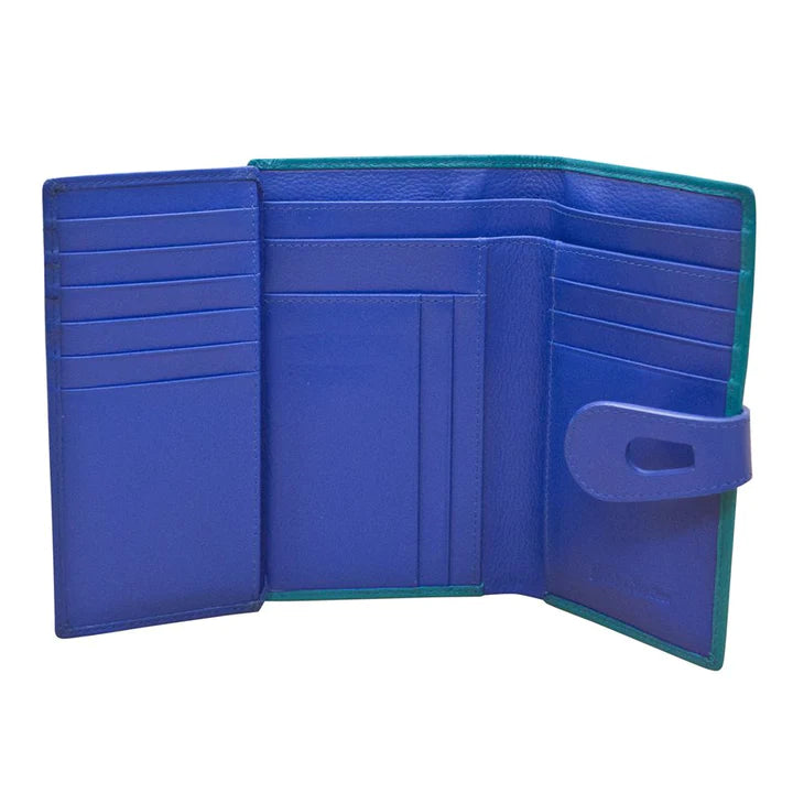 ILI New York RFID Leather Midi Wallet With Cutout Tab - Aqua/Cobalt