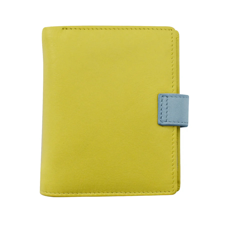 ILI New York RFID Small Leather Wallet with Tab - Mellow Yellow/Chambray