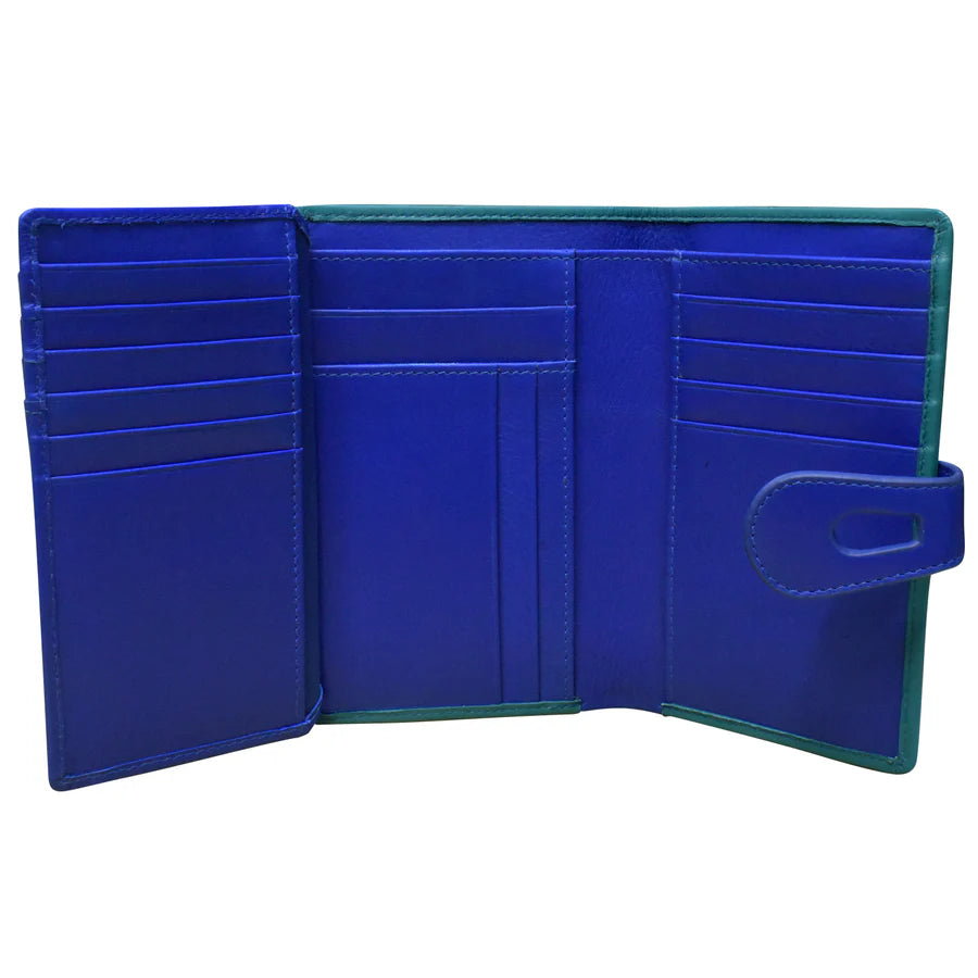 ILI New York Leather Midi Wallet - Aqua Cobalt