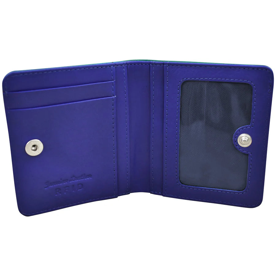 ILI New York RFID Leather 2 Tone Mini Bifold -  Aqua/Cobalt