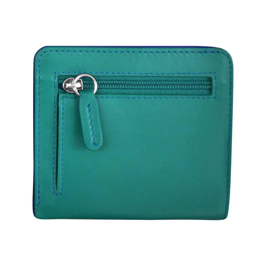 ILI New York RFID Leather 2 Tone Mini Bifold -  Aqua/Cobalt