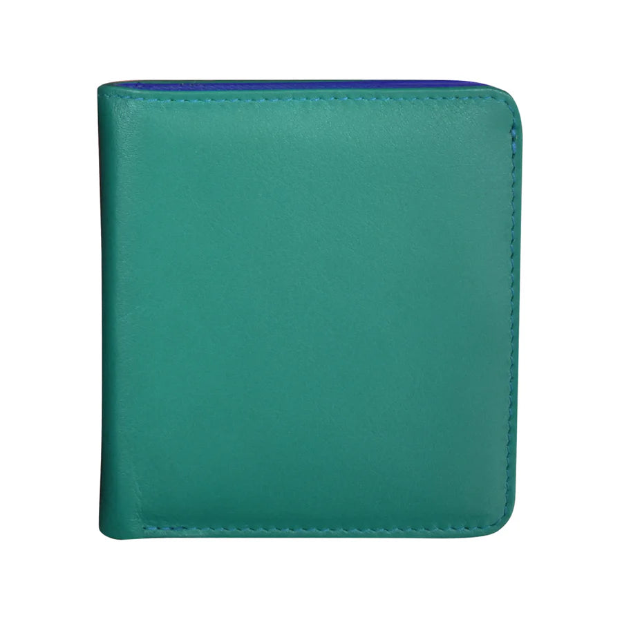 ILI New York RFID Leather 2 Tone Mini Bifold -  Aqua/Cobalt