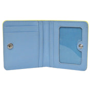 ILI New York RFID Leather 2 Tone Mini Bifold Wallet- Mellow Yellow/Chambray