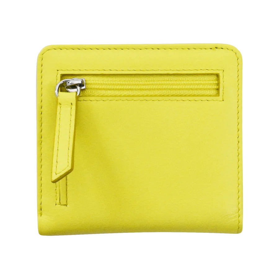 ILI New York RFID Leather 2 Tone Mini Bifold Wallet- Mellow Yellow/Chambray