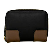 ILI New York RFID Leather Corner Detail Small Zip Wallet - Black/Toffee