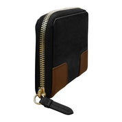 ILI New York RFID Leather Corner Detail Small Zip Wallet - Black/Toffee