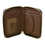ILI New York RFID Leather Corner Detail Small Zip Wallet - Black/Toffee