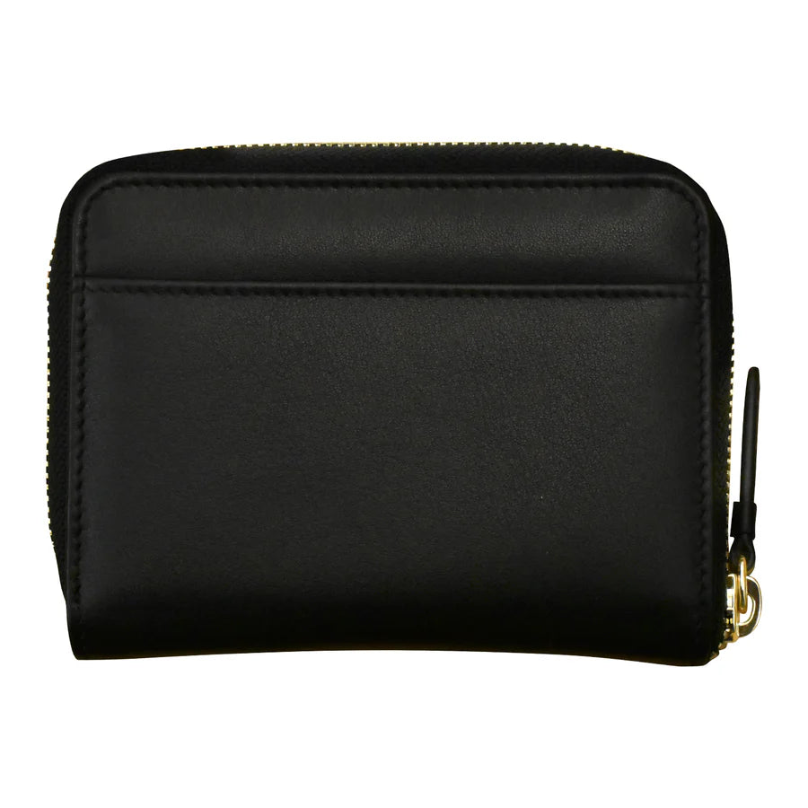 ILI New York RFID Leather Corner Detail Small Zip Wallet - Black/Toffee