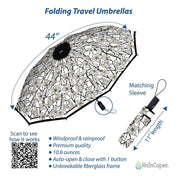 RainCaper Tiffany Magnolia Travel Umbrella – Compact, One-Touch Open & Close