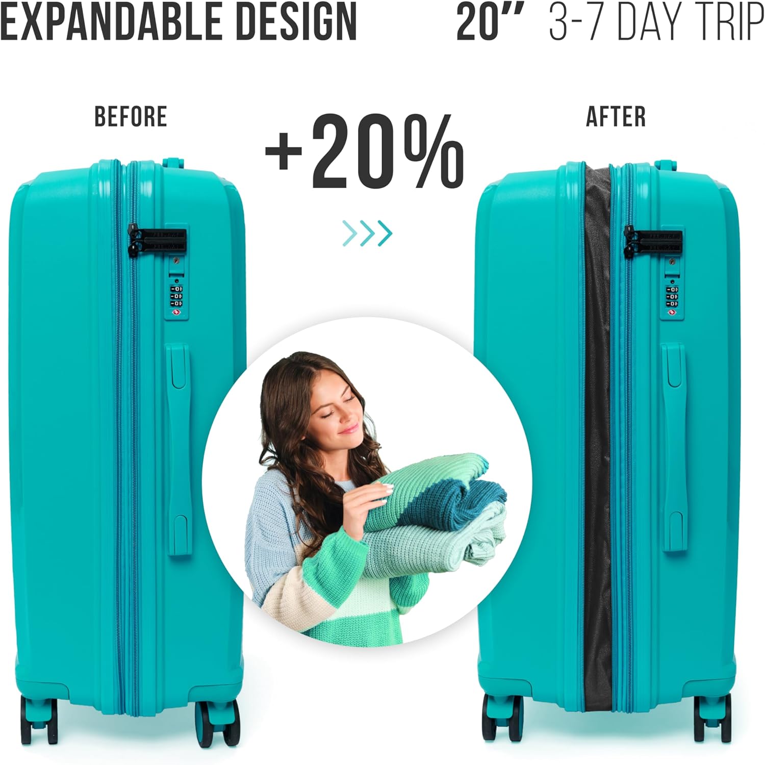 Feelway Luggage 20" Expandable Carry On - Sky Blue