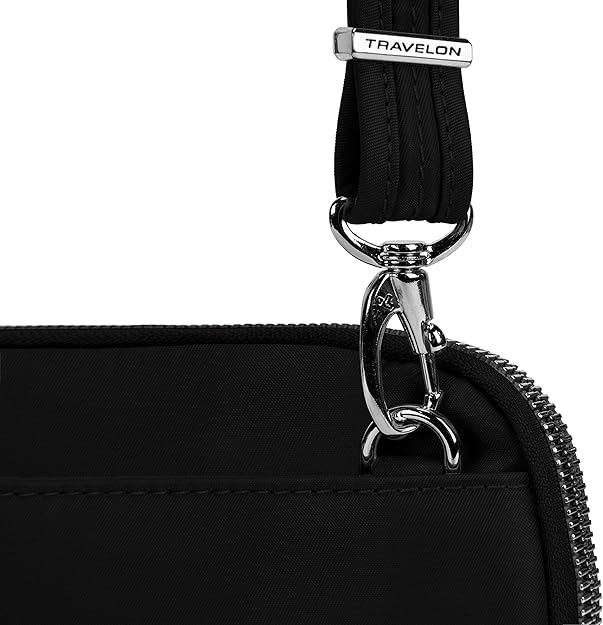 Travelon Anti-Theft Convertible Crossbody Clutch - Onyx, Shoulder strap with clasp
