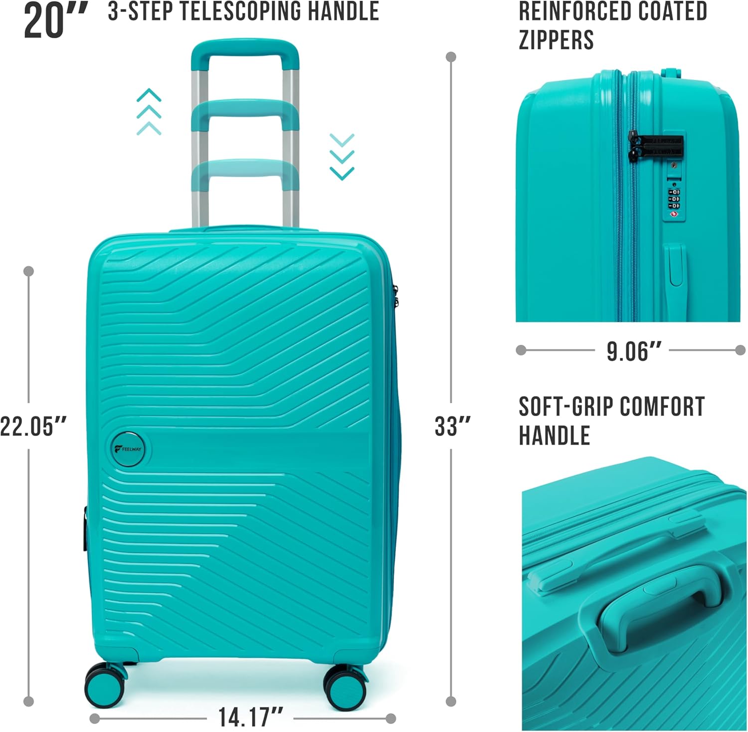 Feelway Luggage 20" Expandable Carry On - Sky Blue