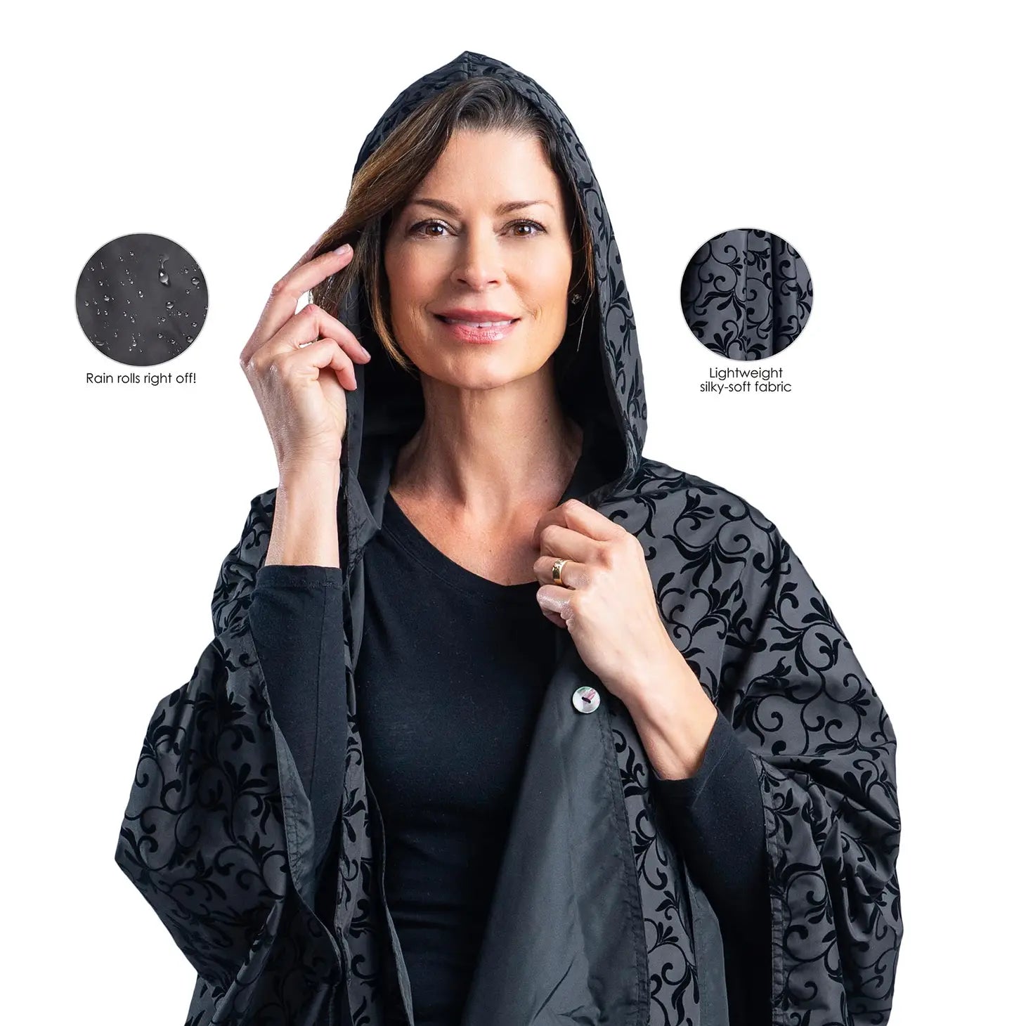 RainCaper Black Velvet Swirls Rain Travel Cape