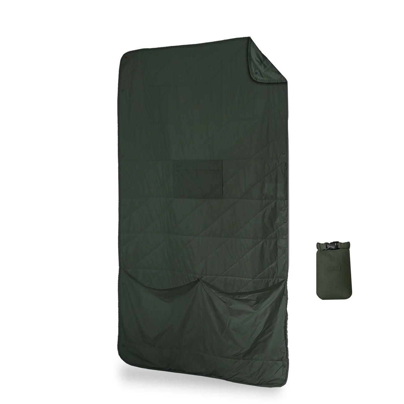 Square packable blanket, open view of back