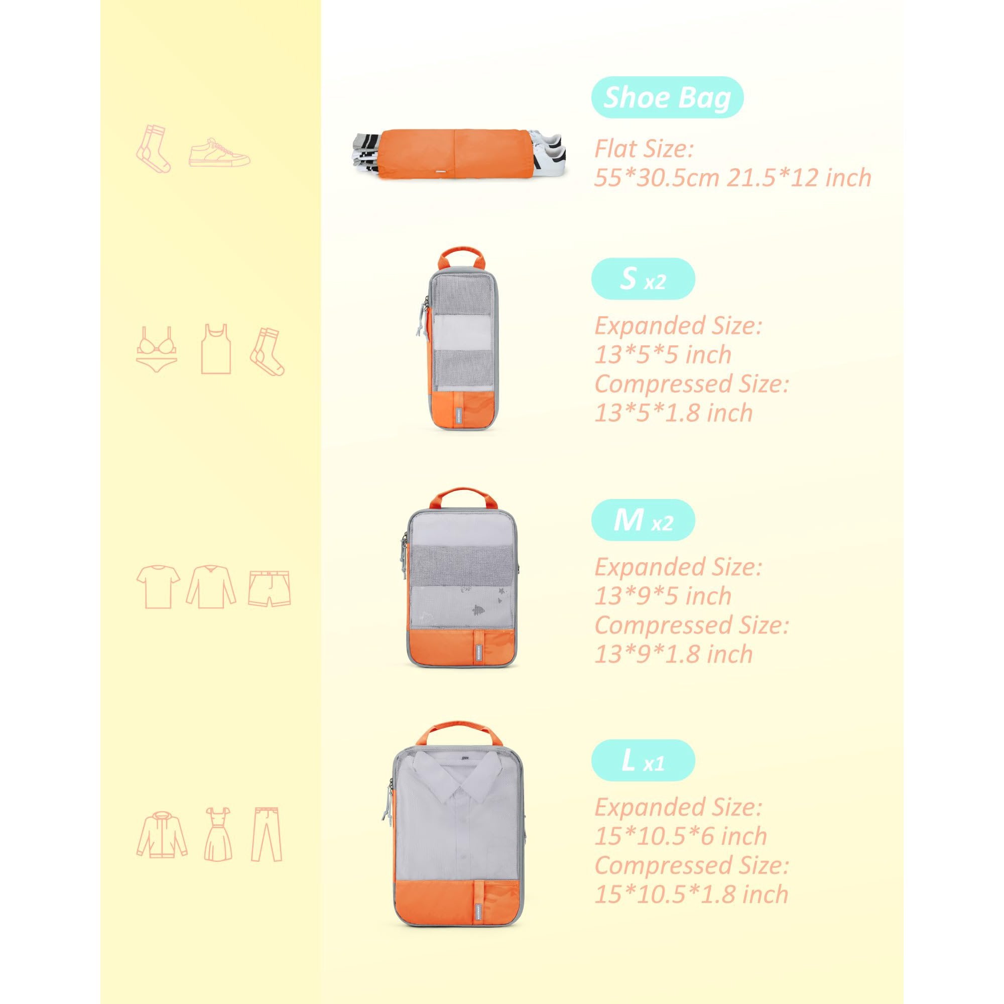 Set di 6 cubi da imballaggio a compressione per valigie Set di 6 cubi da imballaggio a compressione per valigie