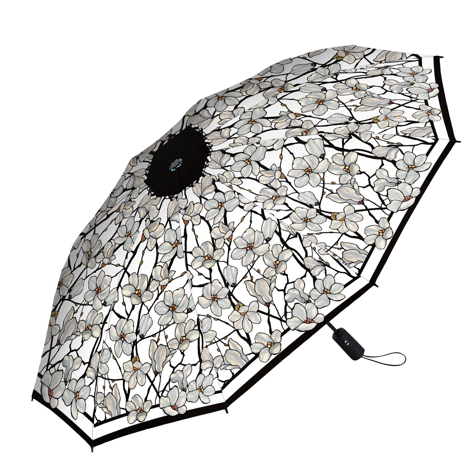 RainCaper Tiffany Magnolia Travel Umbrella – Compact, One-Touch Open & Close