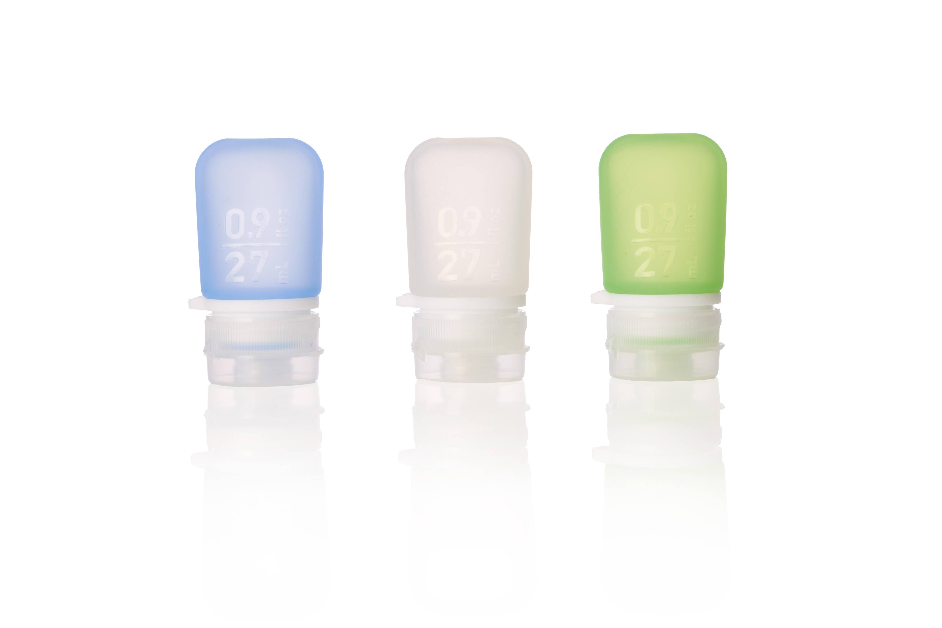 GoToob Mini 3-Pack - Refillable Silicone Travel Bottles - Blue/Green/Clear