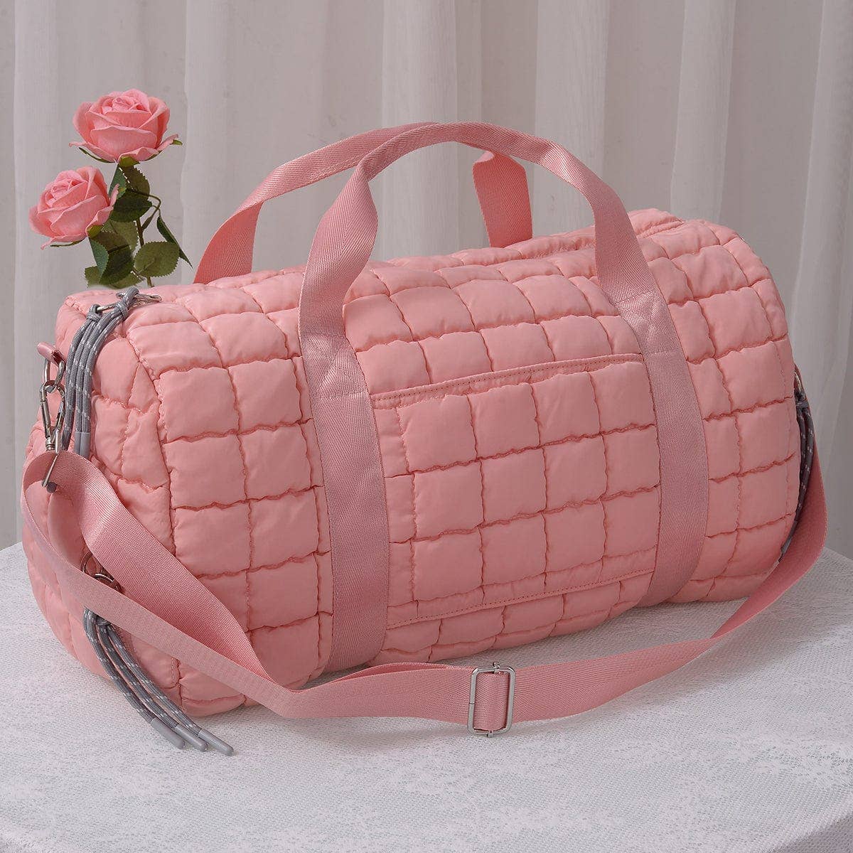 MiMi Quilted Puffer Weekender/Duffel Bag: Black