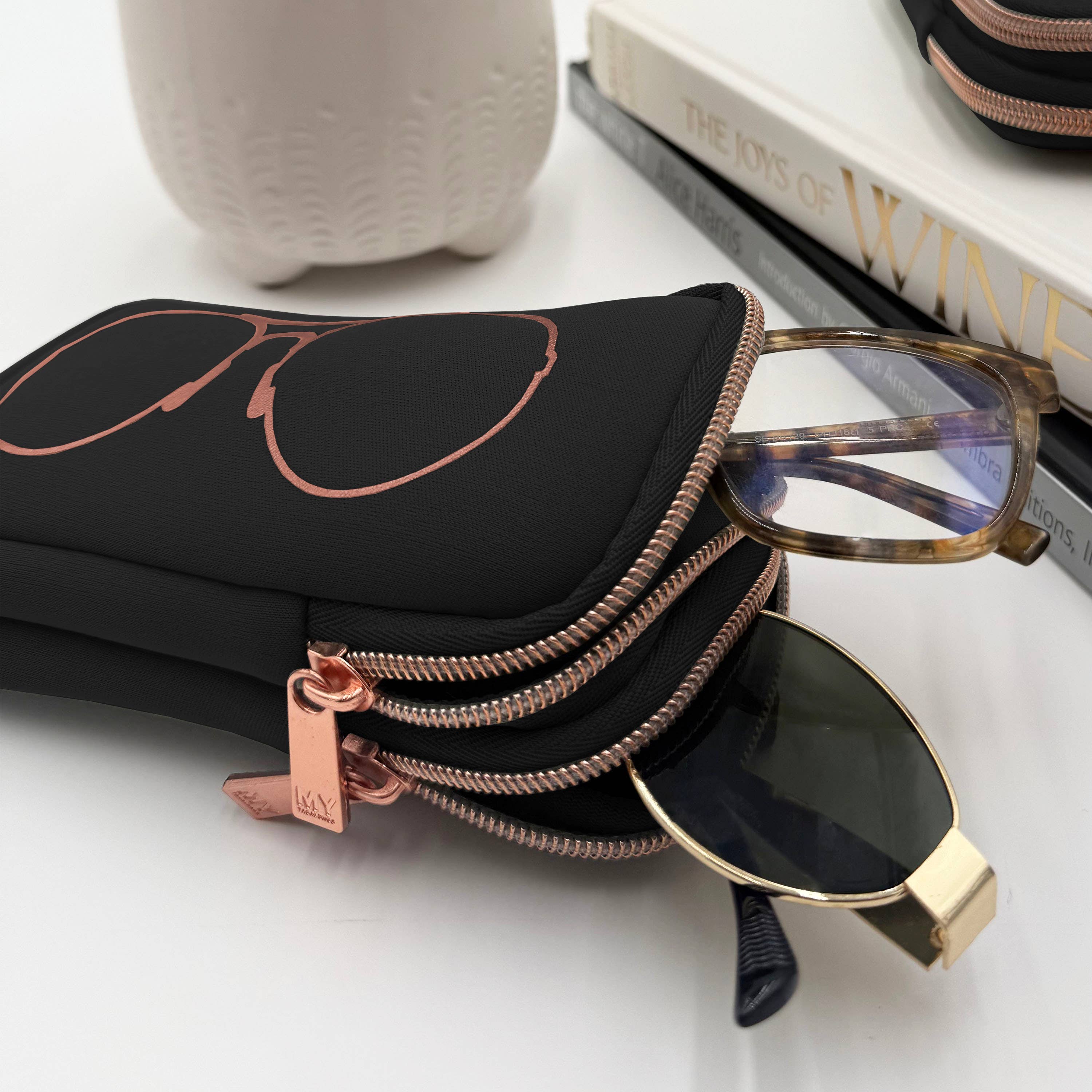 MyTagAlongs Double Eyeglass Case - Black/Rose Gold