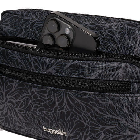 Baggallini Securtex Anti-Theft Belt Bag Sling - Midnight  Blossom Print