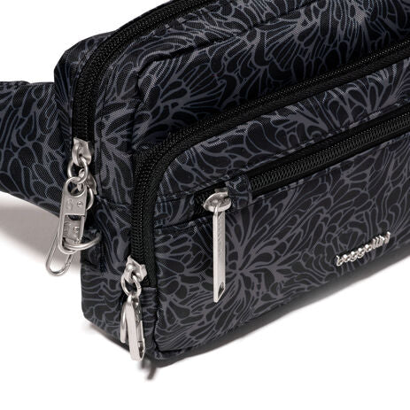 Baggallini Securtex Anti-Theft Belt Bag Sling - Midnight  Blossom Print