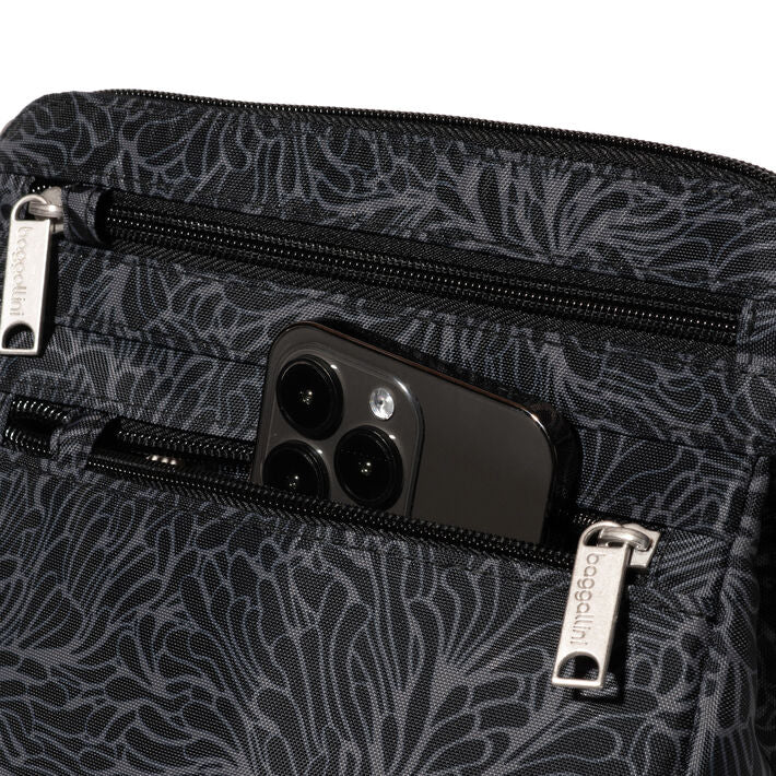 Baggallini Securtex Anti-Theft Crossbody -  Midnight Blossom Print