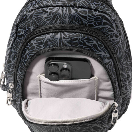 Baggallini Securtex Anti-Theft Multi Zip Sling - Midnight Blossom