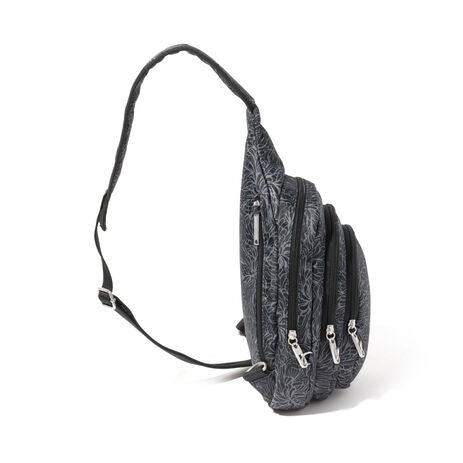 Baggallini Securtex Anti-Theft Multi Zip Sling - Midnight Blossom