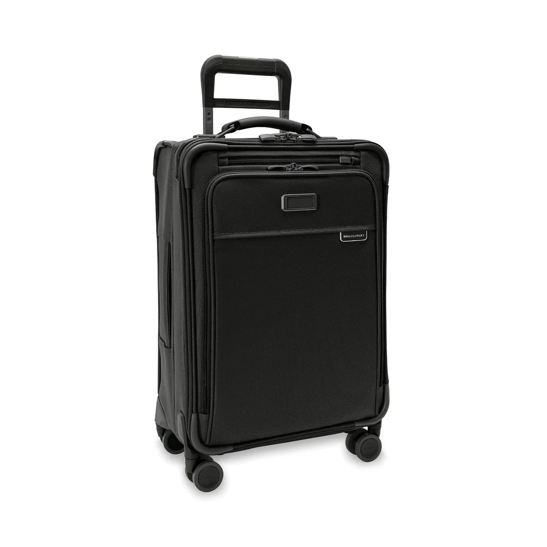 Briggs & Riley Baseline Essential 22" Carry On Expandable Spinner + 3 Packing Cubes + Free Amenities Kit and Monogram – Black