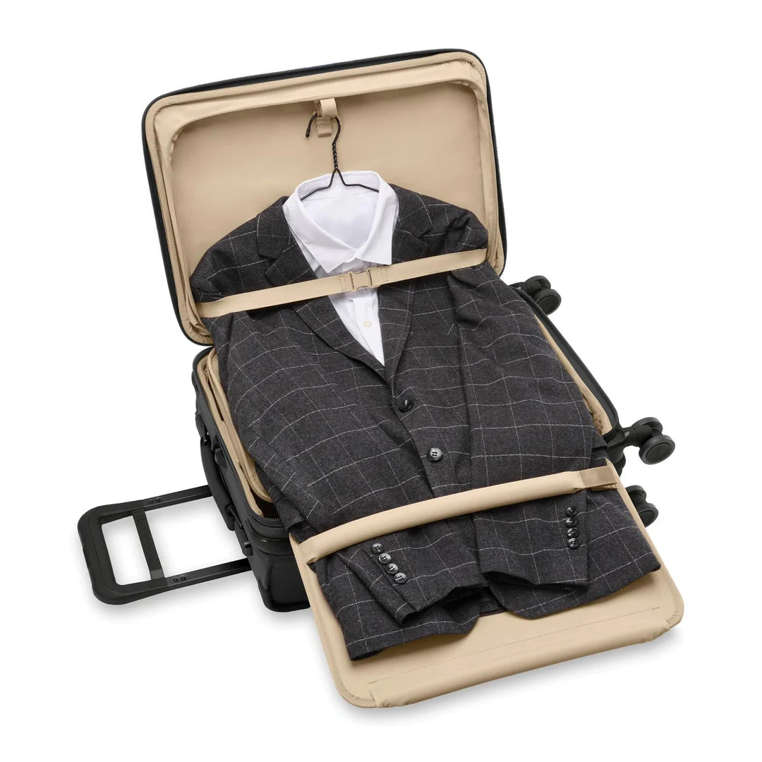 Briggs & Riley Baseline Essential 22" Carry On Expandable Spinner + 3 Packing Cubes + Free Amenities Kit and Monogram – Black