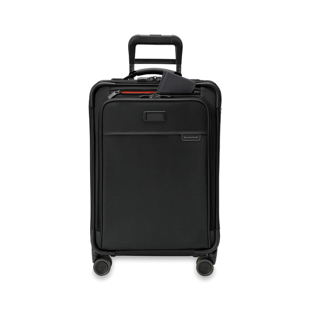 Briggs & Riley Baseline Essential 22" Carry On Expandable Spinner + 3 Packing Cubes + Free Amenities Kit and Monogram – Black