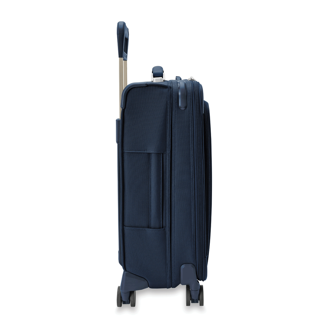 Briggs & Riley Baseline Essential 22" Carry On Expandable Spinner + 3 Packing Cubes + Free Amenities Kit and Monogram – Navy