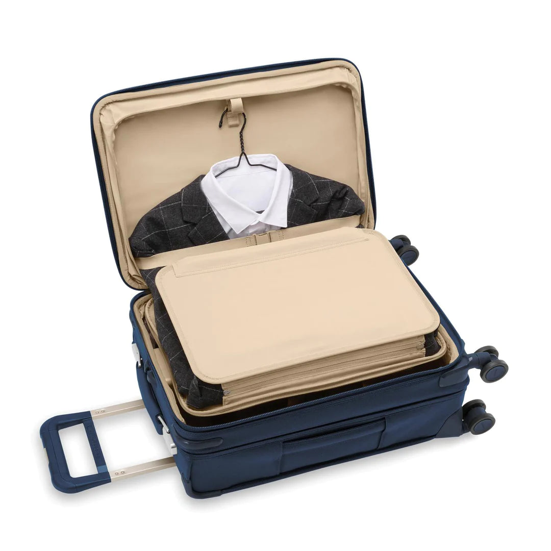 Briggs & Riley Baseline Essential 22" Carry On Expandable Spinner + 3 Packing Cubes + Free Amenities Kit and Monogram – Navy