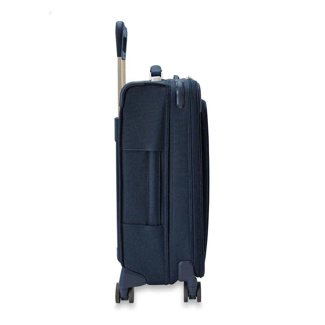 Briggs & Riley Baseline Essential 22" Carry On Expandable Spinner + 3 Packing Cubes + Free Amenities Kit and Monogram – Navy